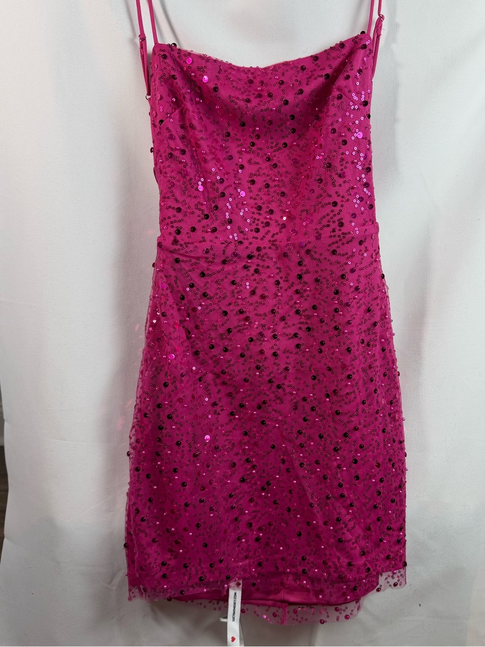 NWT Lucy in the Sky Hot Pink Sequin Cowl Neck Mini Dress Size Medium